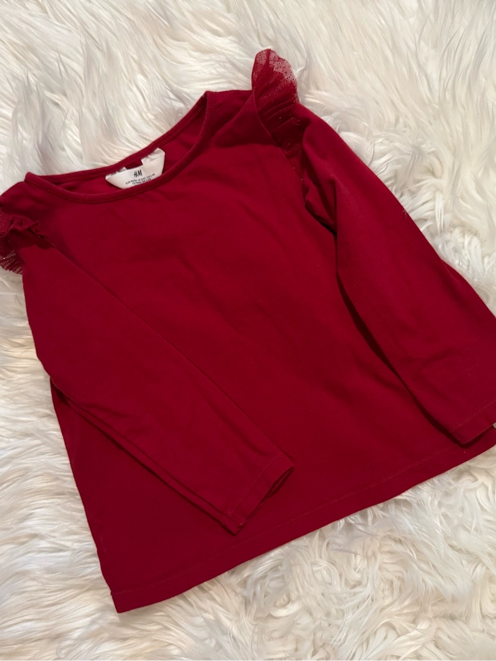 H&M Toddler Girls 3-4Y Red Ruffle Tulle Shoulder Long Sleeve Holiday Top